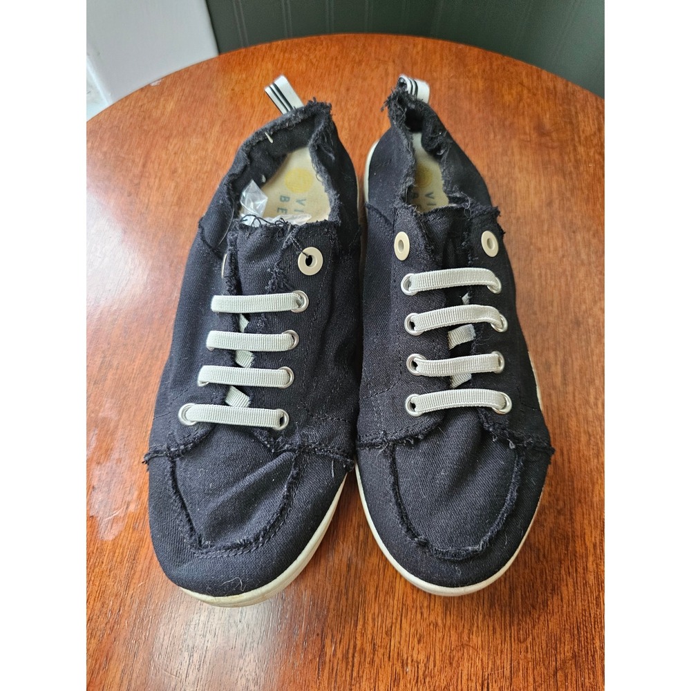 Vionic Beach Pismo Canvas Sneakers Black Frayed Slip On Shoes Womens 8 10011625 - Picture 4 of 7